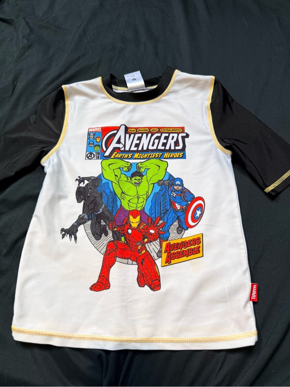 Disney Avengers rashguard- White, Black, Yellow Trim